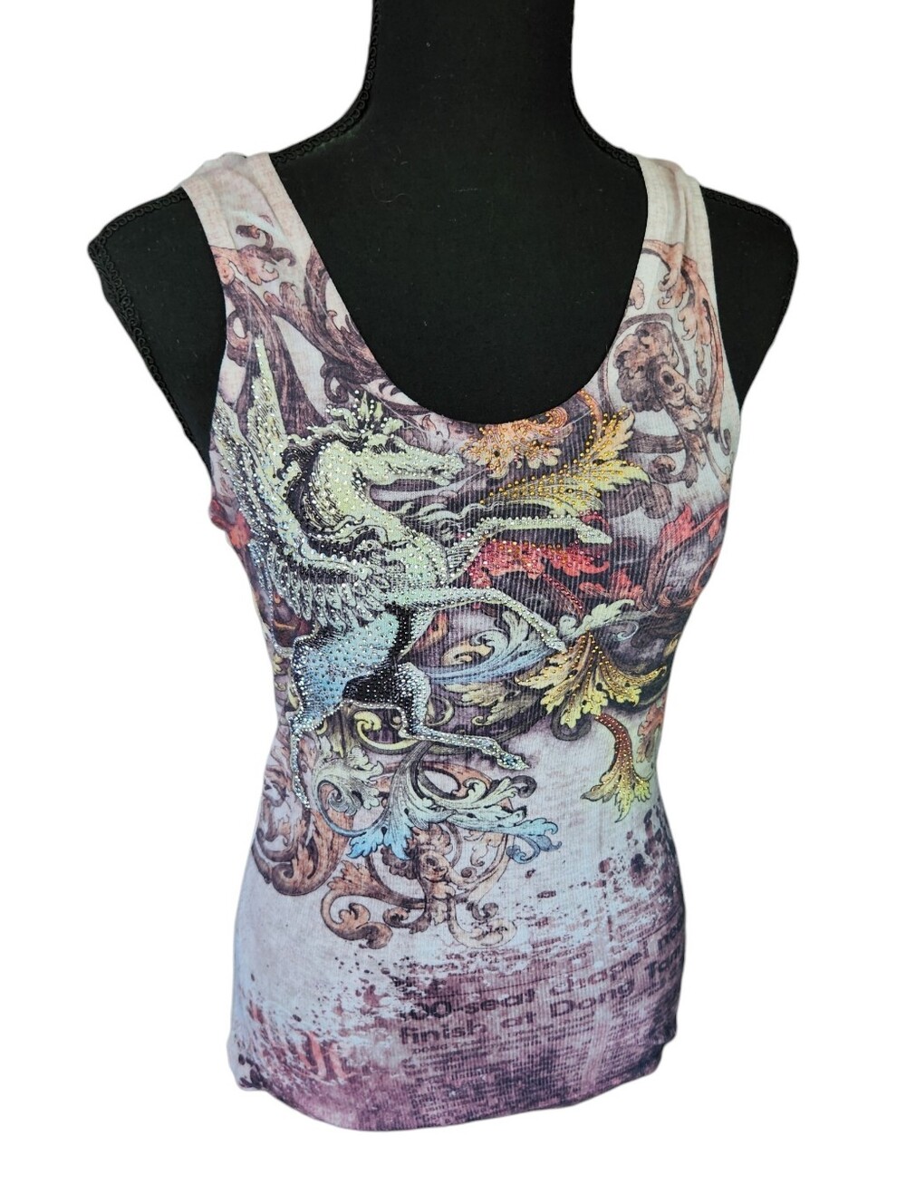 Y2k Mcbling Rhinestone Unicorn Graphic Tank Top Sz L
